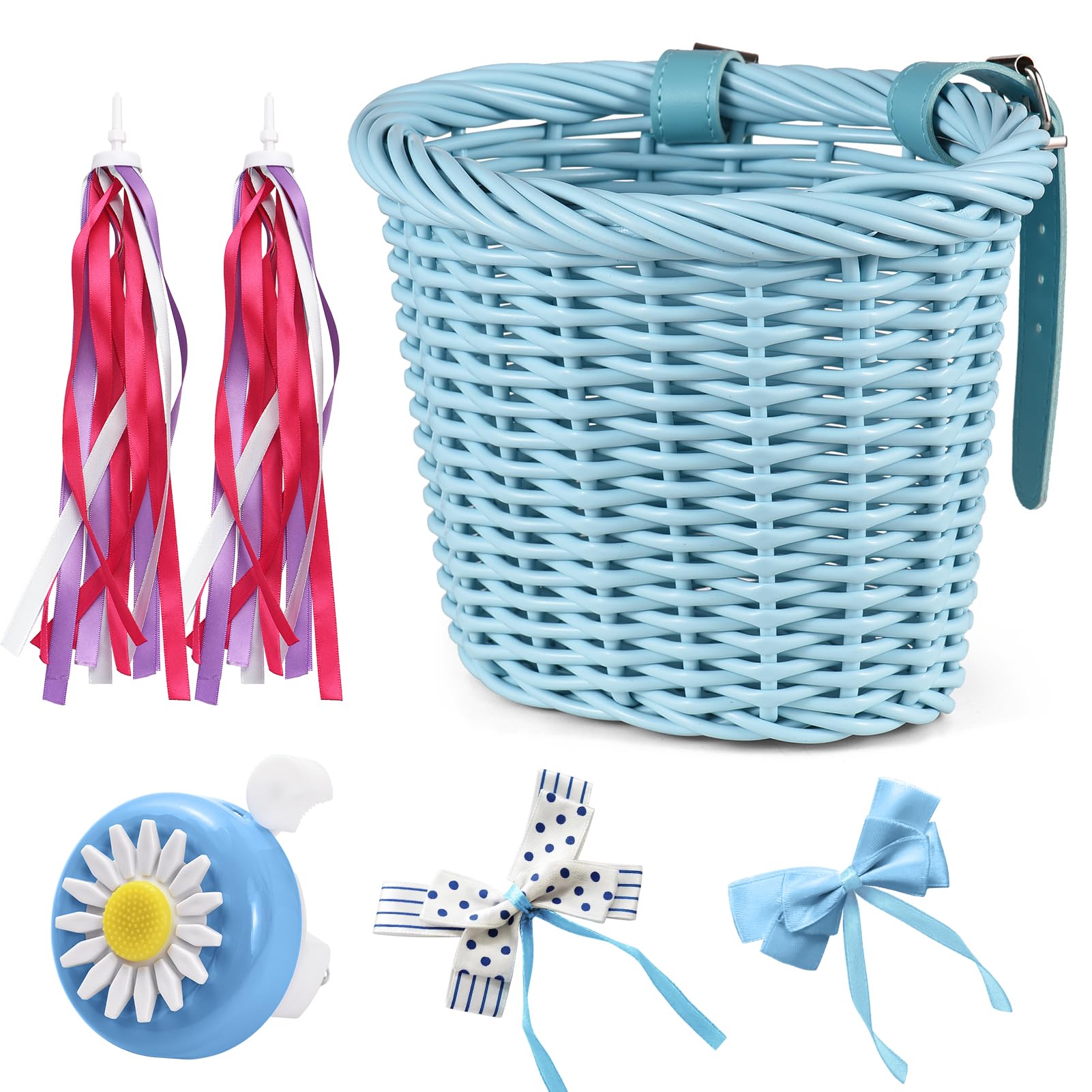 Lixada Kid's Bike Basket for Girls Front Bike Accessories with Handlebar Streamers Cycle Ages 3-13