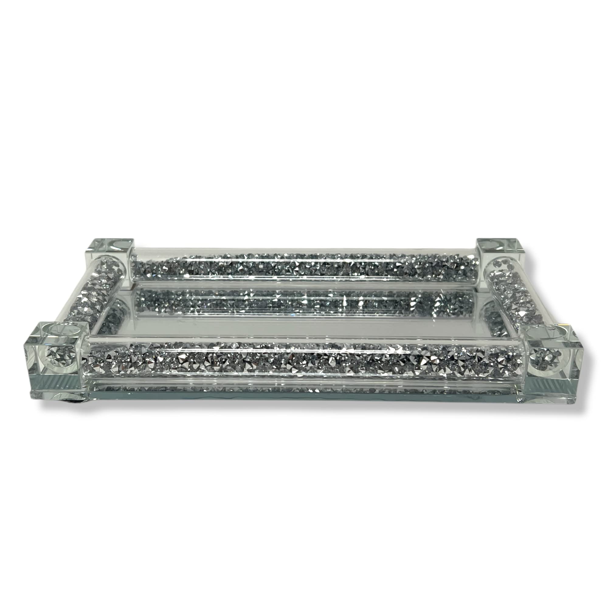 Fabulous Diamond Crushed & Crystal Filled Set of Salt & Pepper Storage CANISTER Tray- Unique Collection to Your Kitchen Decore