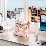 Marbrasse Pink Mesh Desk Organiser Multifunctional Pen Holder 26x23x10 cm view 3