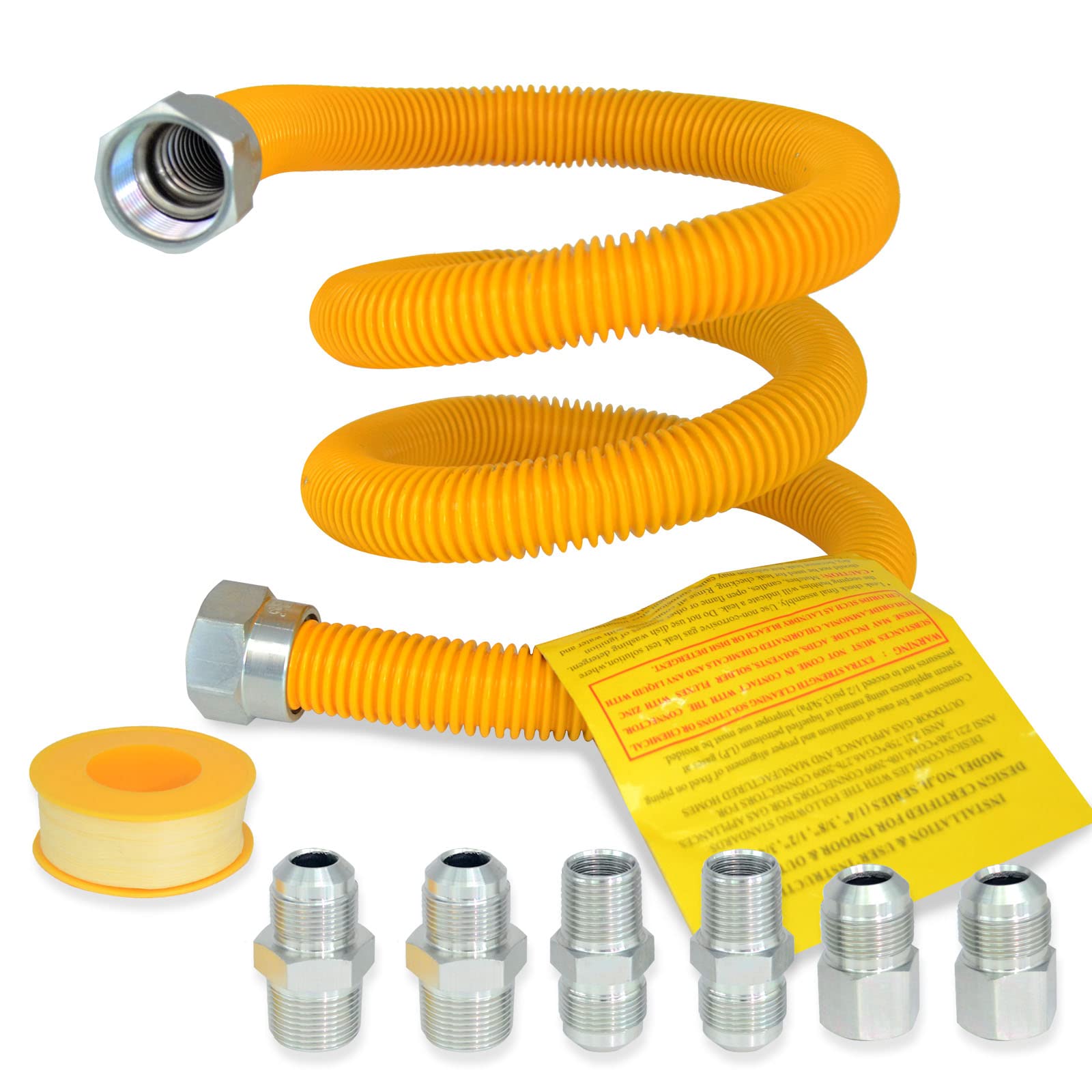 Photo 1 of TT FLEX Gas Connector Kit 48 inch, Dryer Gas Line Hose with 1/2" FIP & 1/2" MIP & 3/4" MIP Fittings, Stainless Steel Gas Hose (OD 5/8") for Dryer, Stove, Tankless Water Heater