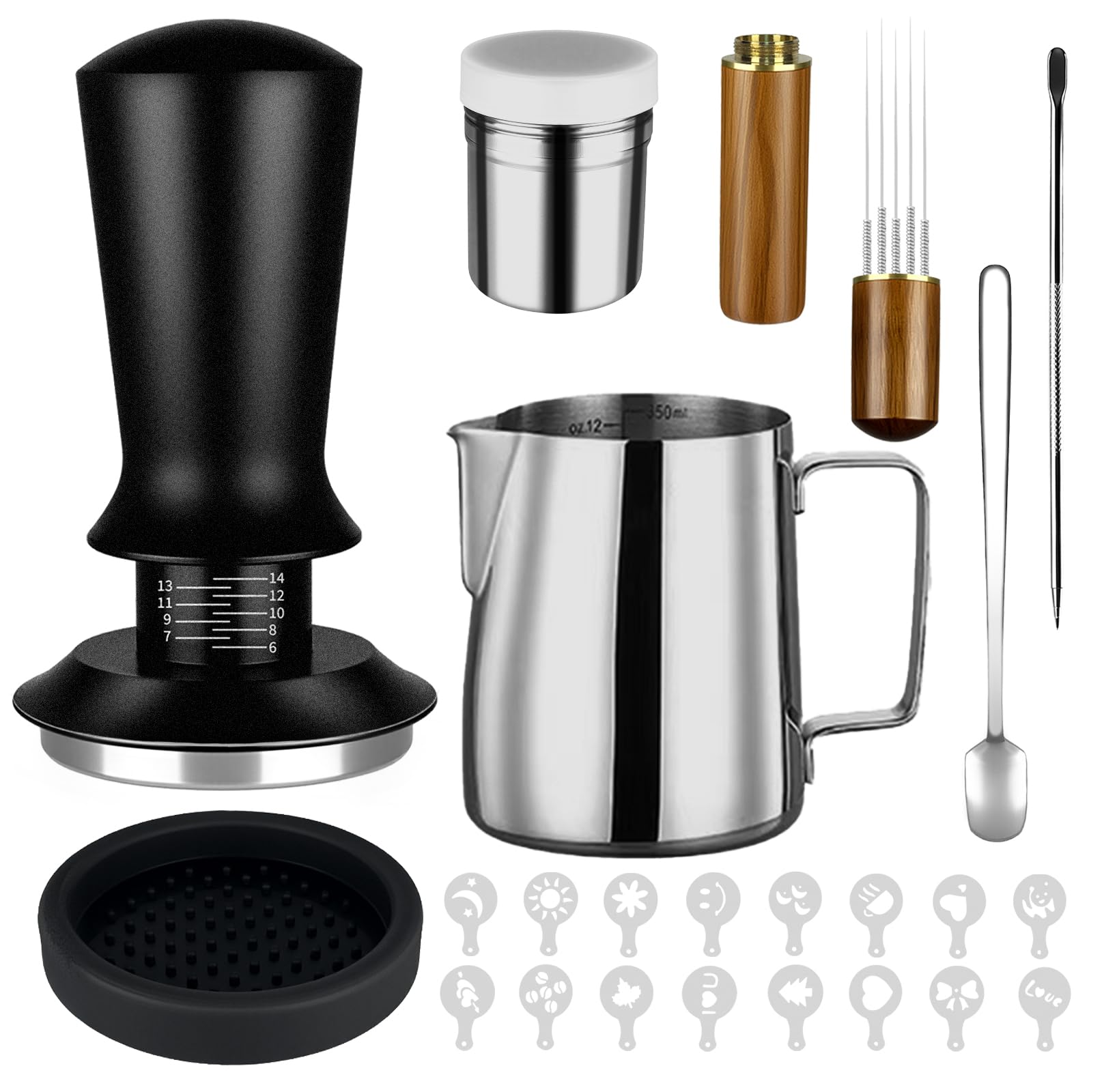 Photo 1 of 23Pcs Espresso Accessories, 51mm Coffee Espresso Tamper Kit, Espresso Machine Accessories Set, with Espress Stirrer | 350ml Milk Pitcher | Coffee Powder Dispenser | Latte Art Kit for Espresso Machine