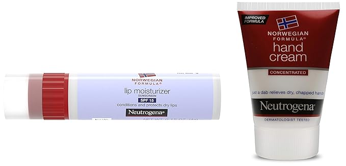 Neutrogena Norwegian Formula Lip Moisturizer, SPF 15, 4g & Norwegian Formula Hand Cream, 56g Combo