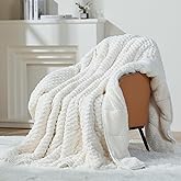 Mr. Sandman Weighted Blankets for Adults Queen Size 15lbs, Warm Sherpa Fleece Throw Blanket for Sleep and Calm, Soft Cozy Heavy Bed Blanket with Jacquard Flannel, 60 x 80 Inches, Cream White