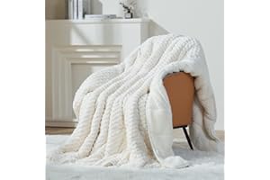 Mr. Sandman Weighted Blankets for Adults Queen Size 15lbs, Warm Sherpa Fleece Throw Blanket for Sleep and Calm, Soft Cozy Heavy Bed Blanket with Jacquard Flannel, 60 x 80 Inches, Cream White