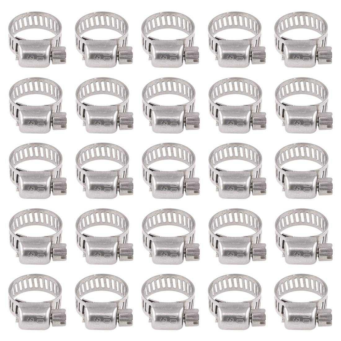 Rustark 25-Pcs 304 Stainless Steel Adjustable [10 to 16mm] Size Range Worm Gear Hose Clamp Fuel Line Clamp for Plumbing, Automotive and Mechanical Application