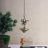 Two Moustaches Ganesha Wandbehang Aus Messing Mit Glocken – 23,7 Cm, Bunte Edelsteinarbeit, Diya Öllampe