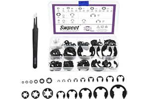 Swpeet 260Pcs Carbon Steel Steel Manganese Steel E-Clip and Internal Tooth Lock Washers with Tweezers Assortment Kit, Spring 