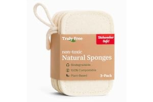 Truly Free Natural Cleaning Sponges, 100% Organic Luffa Dish Scrubber, Plant-Based Compostable Kitchen Dishwasher Sponge, Cleans Sink, Grout & Tile, Non Scratch Scouring Pad - 4.4 x 2.8 in, Pack of 3
