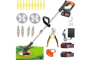 BOUJHYN 21V String Trimmer Cordless Battery Powered Weed Wacker, 2 X 2.0Ah Battery and a Charger, Brush Cutter Lawn Mower Edger Lawn Tool for Garden and Yard