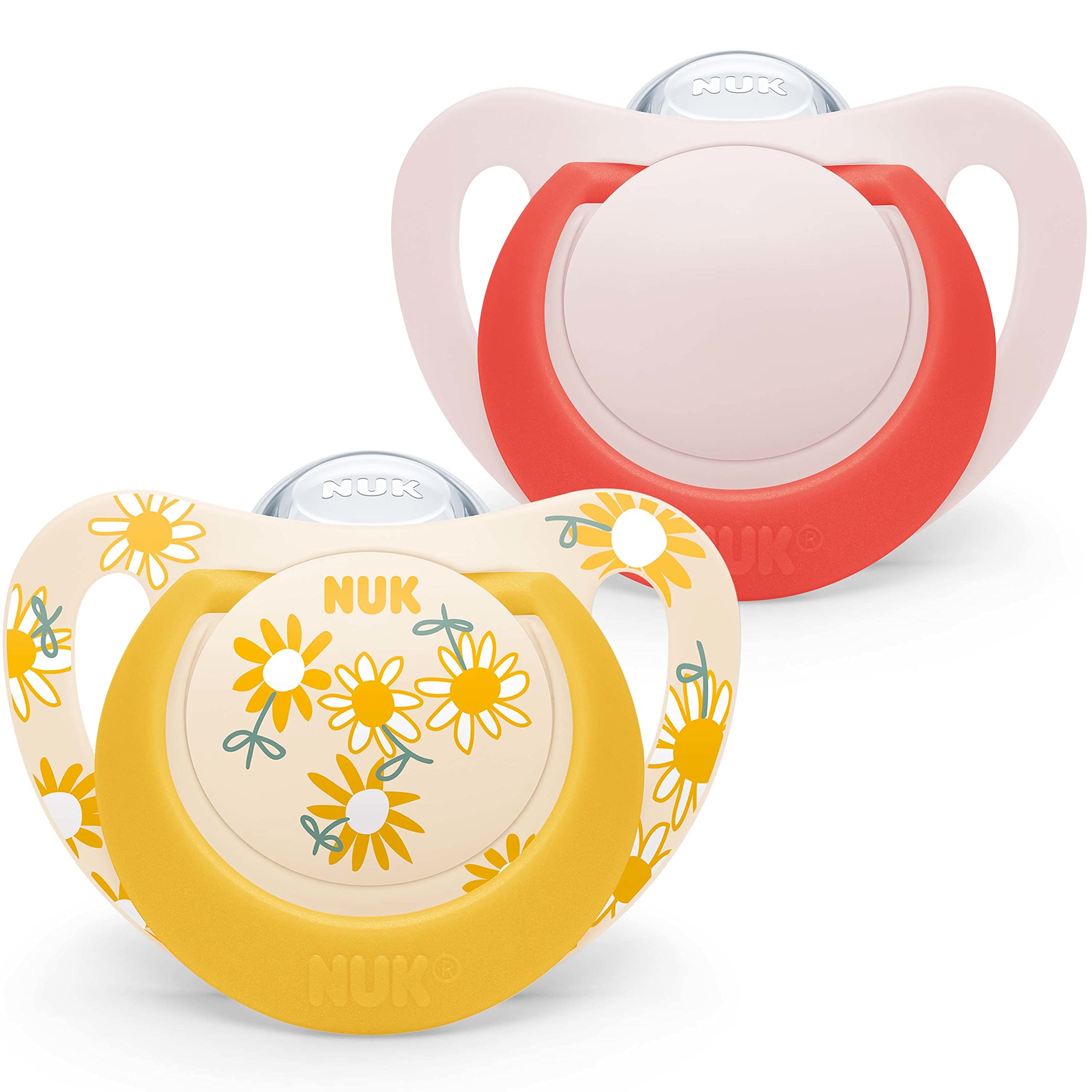 NUK Star Baby Dummy | 18-36 Months | Soothes 99% of Babies | BPA-Free Silicone Soothers | Yellow Flowers | 2 Count