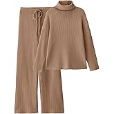 LILLUSORY Women's 2 Piece Outfits Turtleneck Sweaters Lounge Set and Wide Leg Pants Cozy Knit Sweatsuit Sets
