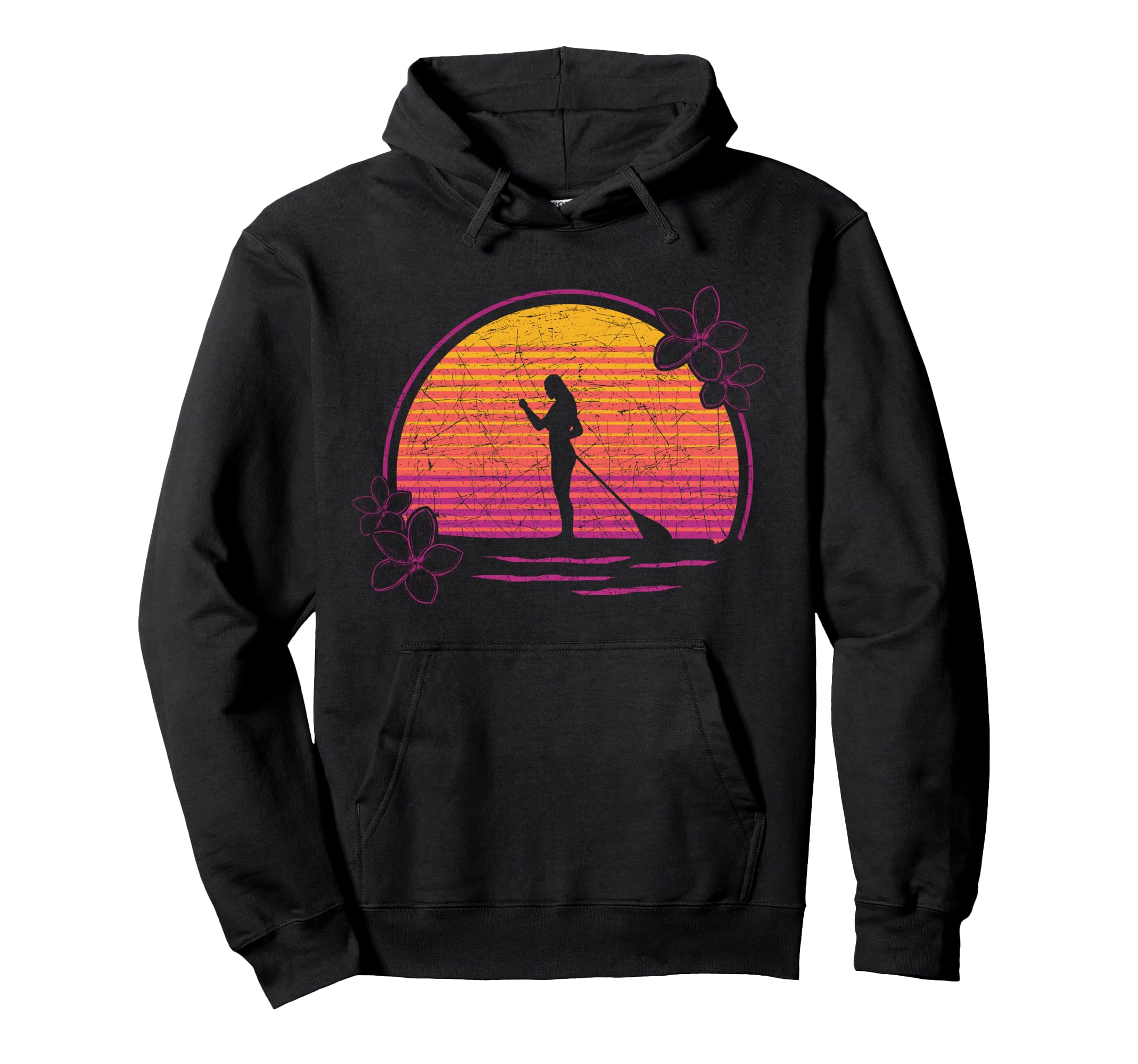 Stand Up Paddler SUP Retro Flowers Stand Up Paddling Pullover Hoodie