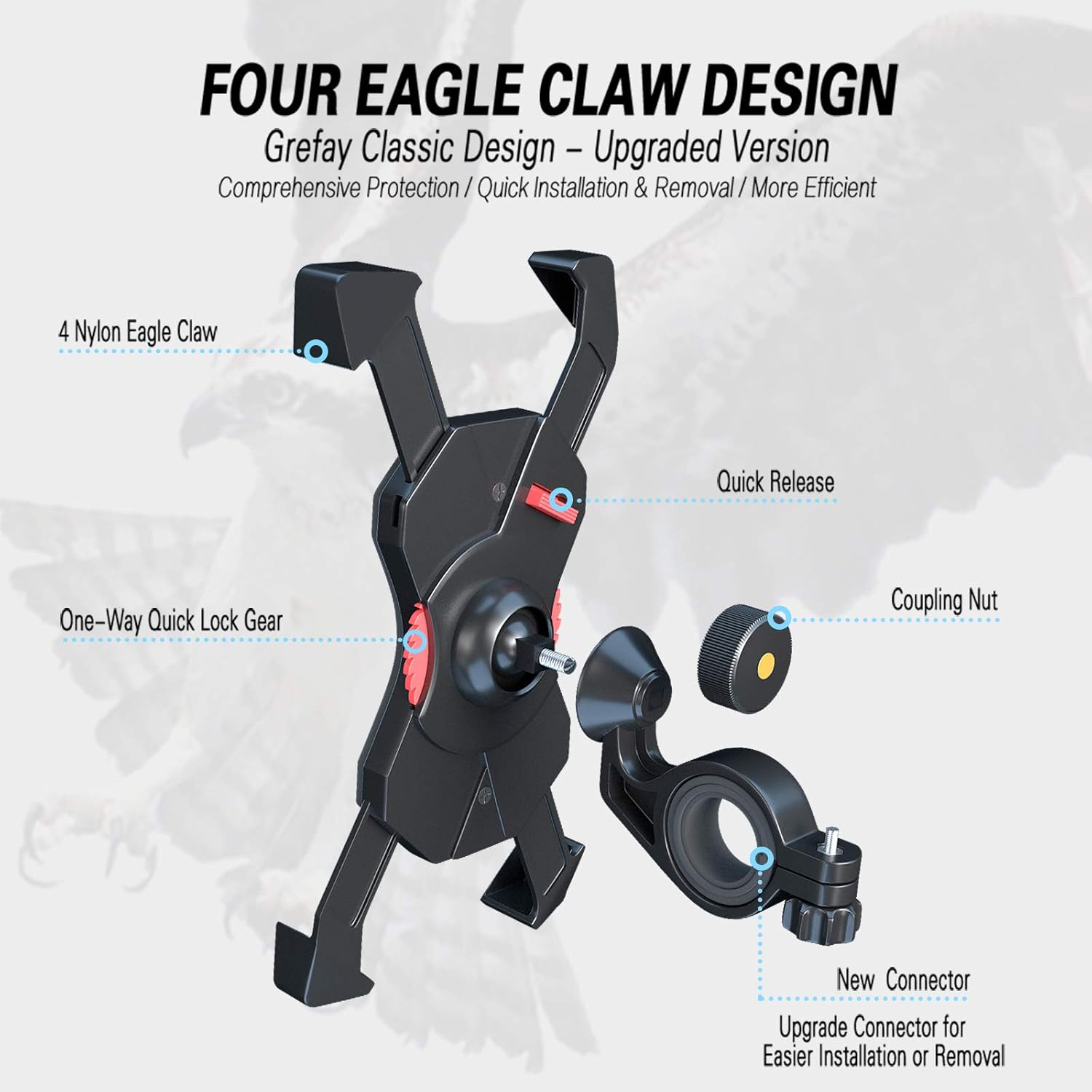 Grefay Bike Phone Holder Motorcycle Handlebar Phone Holder Scooter Phone Mount with 360° Rotation for 3.5-6.5 inch Smartphone