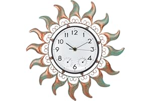dreamskip Outdoor Clock with Thermometer and Hygrometer Combo, 13 Inch Bronze Sun Outdoor Wall Clock Waterproof, Silent No-Ticking Outdoor Clocks for Patio, Living Room, Kitchen, Garden