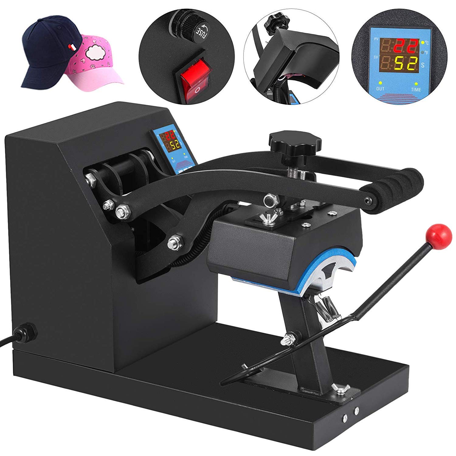 VEVOR Heat Press 6x3.75Inch Curved Element Hat Press Clamshell Design Heat Press for Hats Rigid Steel Frame No Stick Digital LCD Timer and Temperature Control (6x3.75Inch Clamshell Design)