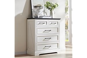 ACCOHOHO Farmhouse 5 Drawer Dresser for Bedroom, 36 Inch Tall Modern Chest of Drawers, Rustic Wood Storgae Organizer with Large Drawers & Bar Handles for Bedroom, Living Room, Hallway, Off White