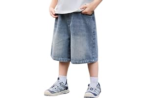 Boy's Jorts Baggy Jean Shorts Straight Leg Loose Denim Shorts with Pockets Oversized Kids School Summer Wide Leg Short Pants