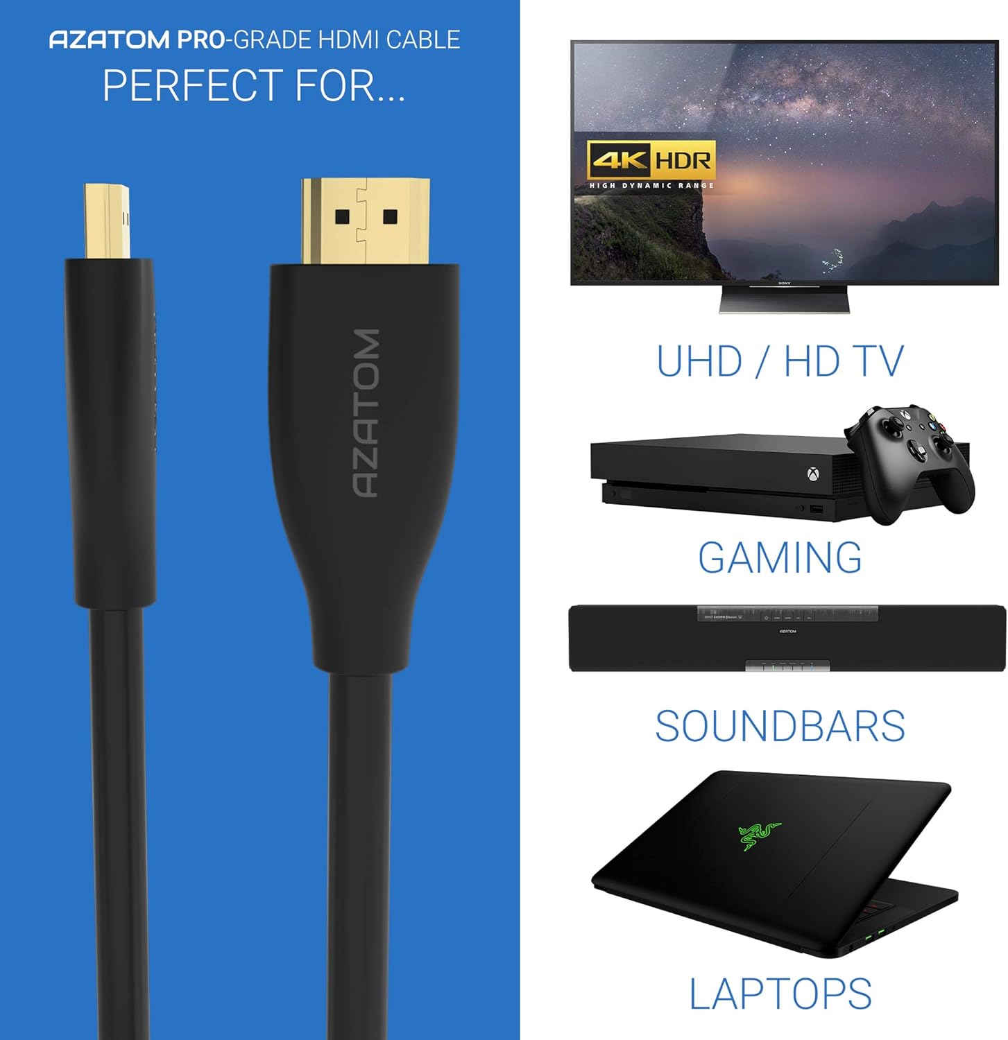 AZATOM 4K HDMI Cable 2M, Black, 2M - Ultra Flex - Image 4