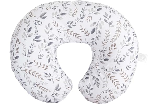 Boppy Nursing Pillow Original Support, Gray Taupe Leaves, Ergonomic Nursing Essentials for Bottle and Breastfeeding, Firm Fiber Fill, with Removable Nursing Pillow Cover, Machine Washable