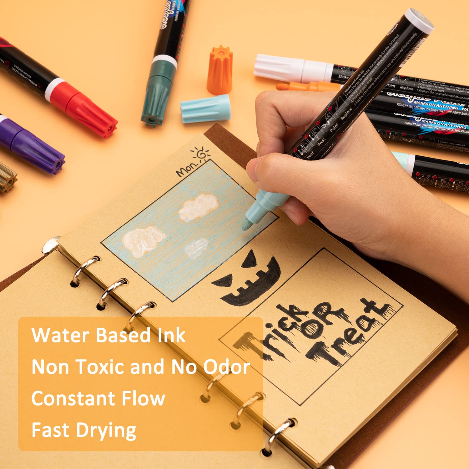 IJIANG 24 Colors Acrylic Paint Pens Marker, Permanent Acrylic Paint Markers for Rock Painting, Ceramic, Stone, Wood, Glass, Canvas, Fabric, Plastic, Egg, Scrapbook, DIY Making Arts and Crafts