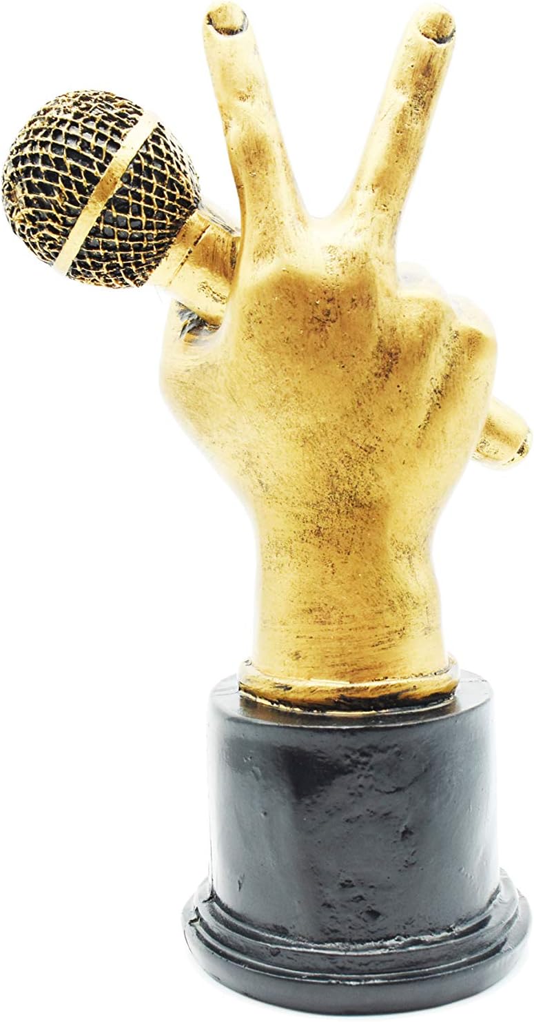Integis (TM) Trending Gold Colour Rock-Star Hand with Microphone/Mic Showpiece for Lawn Office Restaurant Singer Music Lover Home Pub for Friends Birthday X9V (Gold)