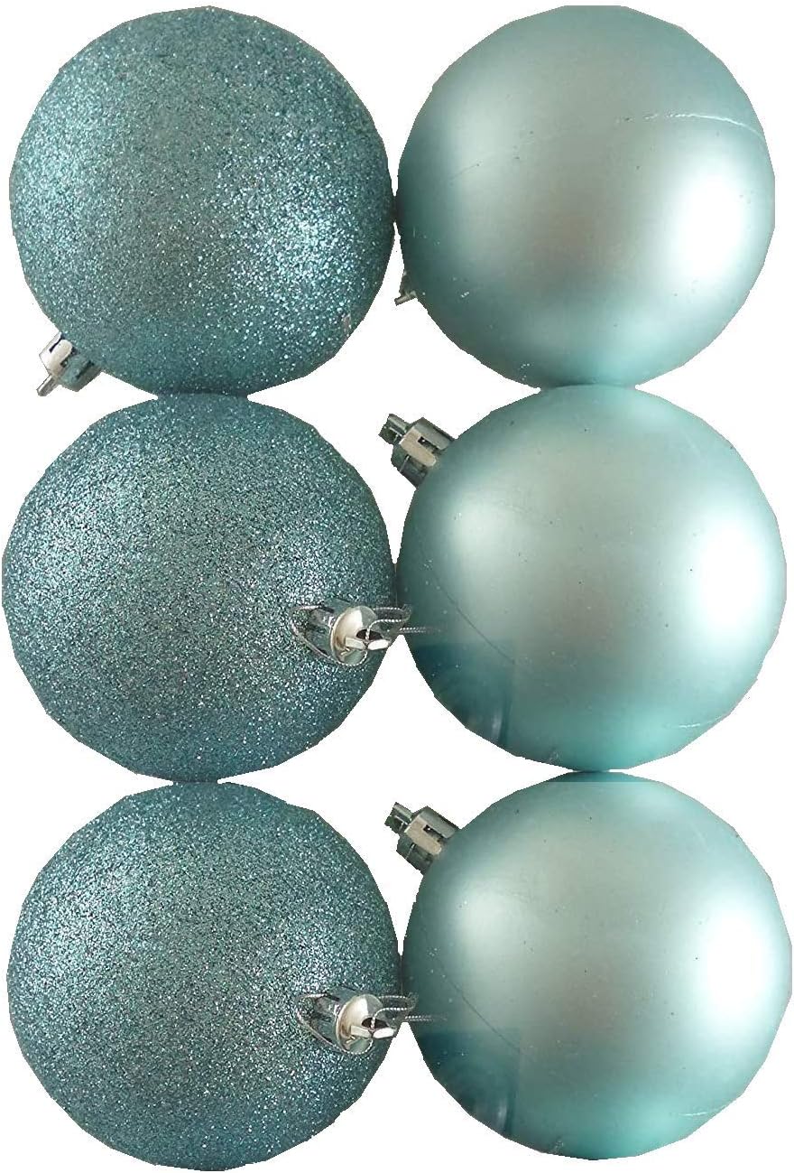 Toyland® 6 x 80mm Ice Blue/Baby Blue Glitter + Matt Christmas Tree Baubles