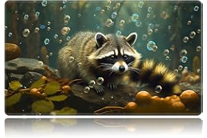 BVDIKMI Playmat for MTG, Card Game Mat Non-Slip Rubber Base and Stitched, 24 x 14 inch TCG Play Mat for MTG and Other Card Games (NO Zones), Magic Forest Raccoon