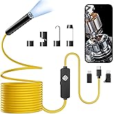 Endoscope with Light, 1920P HD Borescope with 8 Adjustable LED Lights, 32.8FT Semi-Rigid Snake Camera, IP67 Waterproof Inspection Tool for iPhone & Android - Single Lens (Yellow)