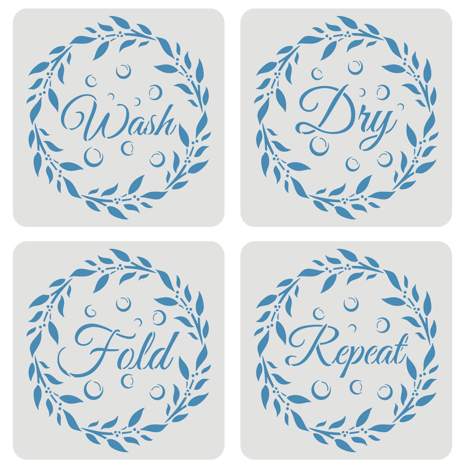 FINGERINSPIRE 4 Pcs Laundry Room Decor Stencils - 30x30cm Plastic Bubbles Laurel Wreath Pattern for Painting on Wood, Floor, Wall