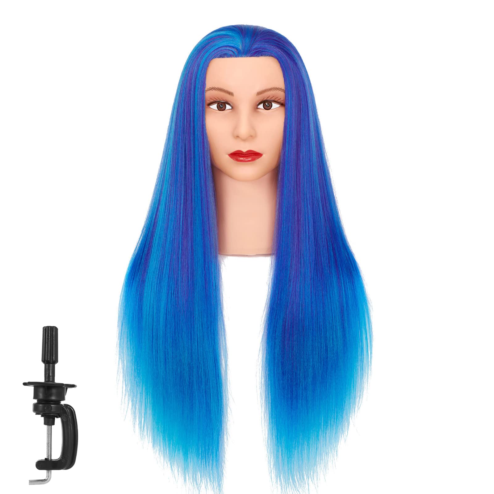 Traininghead 26-28'' Mannequin Hair Styling Manikin Training Head Cosmetology Doll Head Synthetic Fiber Hair with Clamp Holder