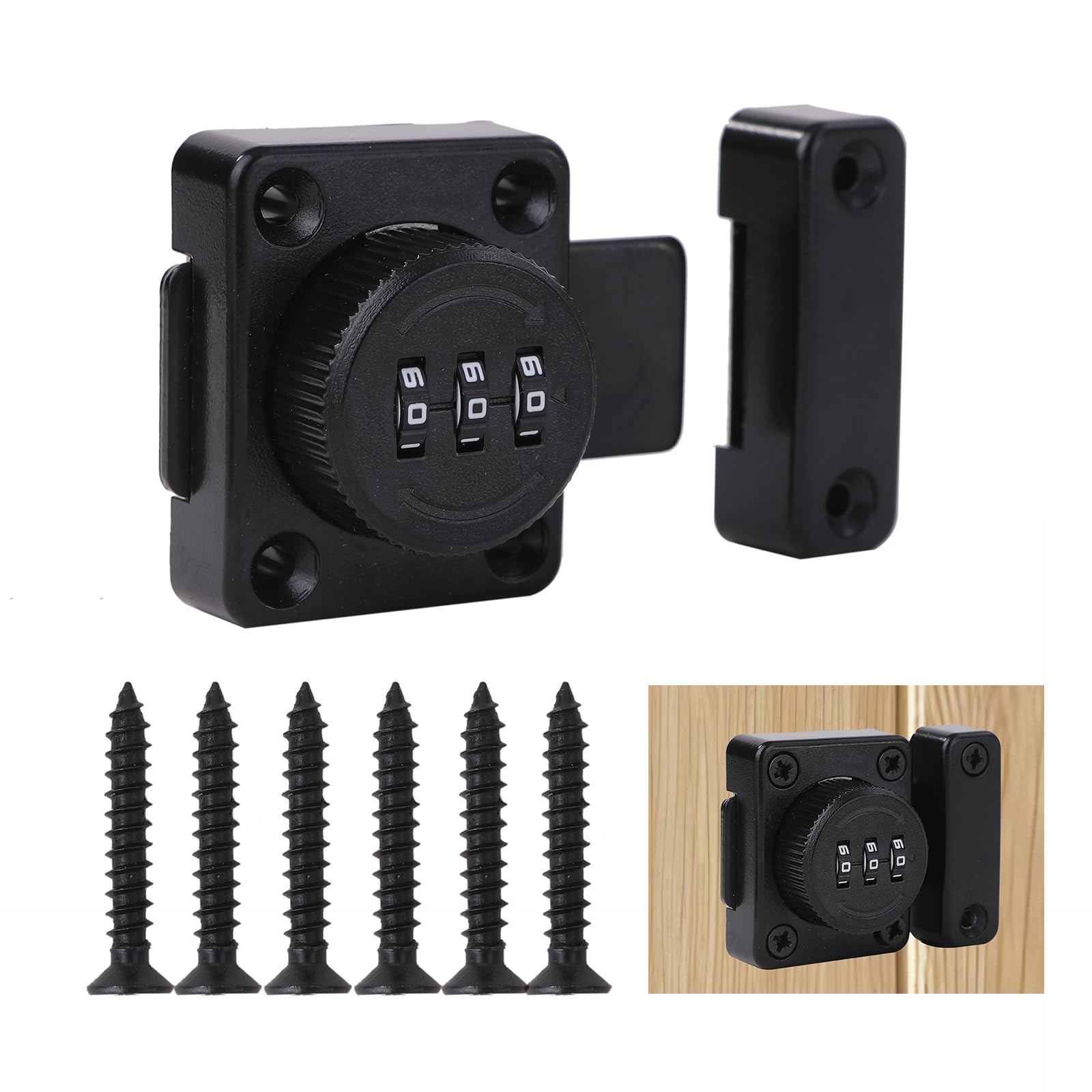 ピュアシーク ドアロック 後付け 左右共通 ダイヤル式 パスワードロック 子供 金具 回転 内鍵 ドア 鍵 室内 扉 補助錠 防犯 (ブラック)商品画像