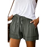 KISSMODA Womens Summer Shorts Leopard/Camo/Solid/Floral Print Elastic Waist Pocketed Casual Pants