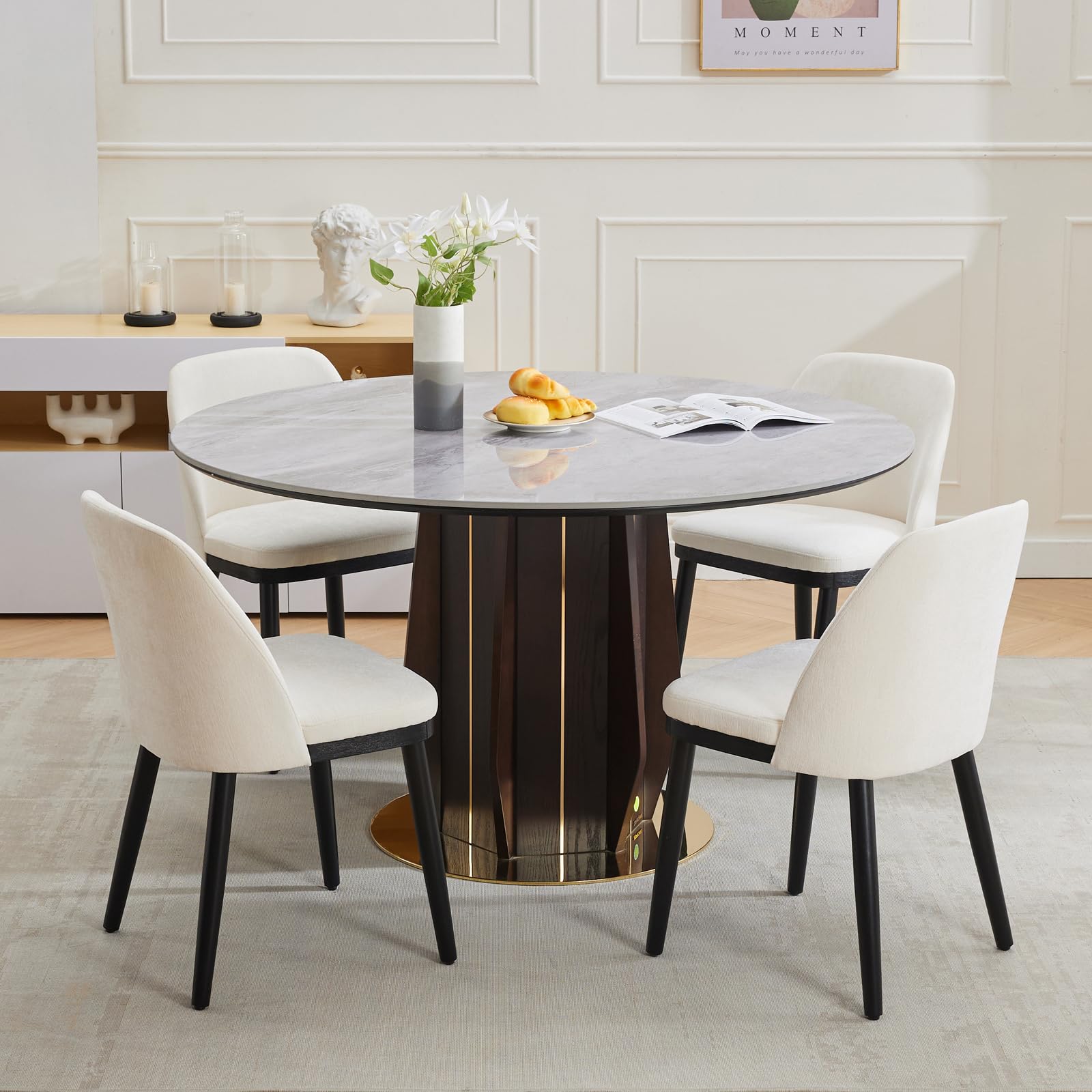 Photo 1 of ***ONE CHAIR*** IDEALHOUSE Modern Dining Chairs Set of 4, Upholstered Fabric Kitchen Dining Room Chairs with Wood Legs, High-Back Kitchen Chairs with Thick Cushion for Dining Room/Restaurant/Cafe, Beige