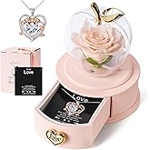 iceevery Preserved Handmade Rose Apple Box with Rose Necklace,Eternal Flowers to My Love with Romantic Poetry Card Gifts for Wife,Girlfriend,Mom on Christmas,Valentines,Mother's Day (Lovely Pink)