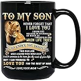 Shqiueos Valentines Day Gifts for Son from Mom-to My Son Lion Mug, Son Birthday Gifts from Mom, I Love You Son, Inspirational Father's Day Christmas Gift for Kids Men Son Adult (15oz)