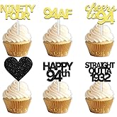 18pcs Black Gold Glitter Dessert Cupcake Pick for Straight Outta 1932 Cheer to 94 Years Old Theme Decor Supplies Happy 94th Birthday Party Decoration