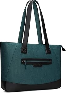 MOSISO Laptop Tote Bag (Up to 17.3 Inch), Water Resistant PU & Polyester Women Work Travel Shopping Carrying Shoulder Handbag with Compartment Compatible with MacBook, Notebook & Ultrabook, Deep Teal