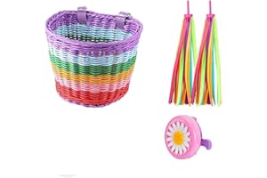 Alreczio Kids Bike Basket Set,Girl Bike Basket Handwoven,Bike Baskets for Kids,Install Detachable,Fits Most Bikes,Stationary Bike, Ebike, Road Bike ﻿