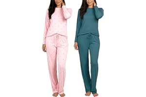 Real Essentials 2 Pack: Women's Comfy Pajama Sets - Short & Long Sleeve Ladies Loungewear Sleepwear PJs (Available In Plus)