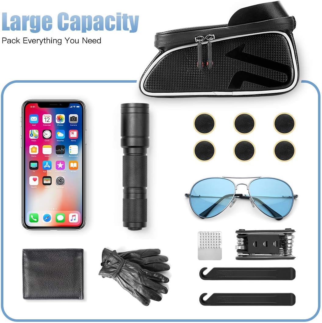 AGPTEK Bike Repair Tool Kits Bag, Bicycle Saddle Bag with Repair Tool Kits, Portable Tyre Tools Set Cycling Bag with Reflective Strip, TPU Touch Screen Cell Phone Supports Face ID : Sports & Outdoors