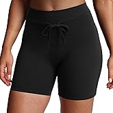 Aoxjox Mila Ultra High Rise Workout Biker Shorts for Women High Waisted Tummy Control Running Drawstring Yoga Short 6"