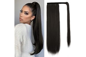 BARSDAR Dark Brown Straight Wrap Ponytail Extension - 20 Inch Long Straight Wrap Around Ponytail for Women, Synthetic Clip in