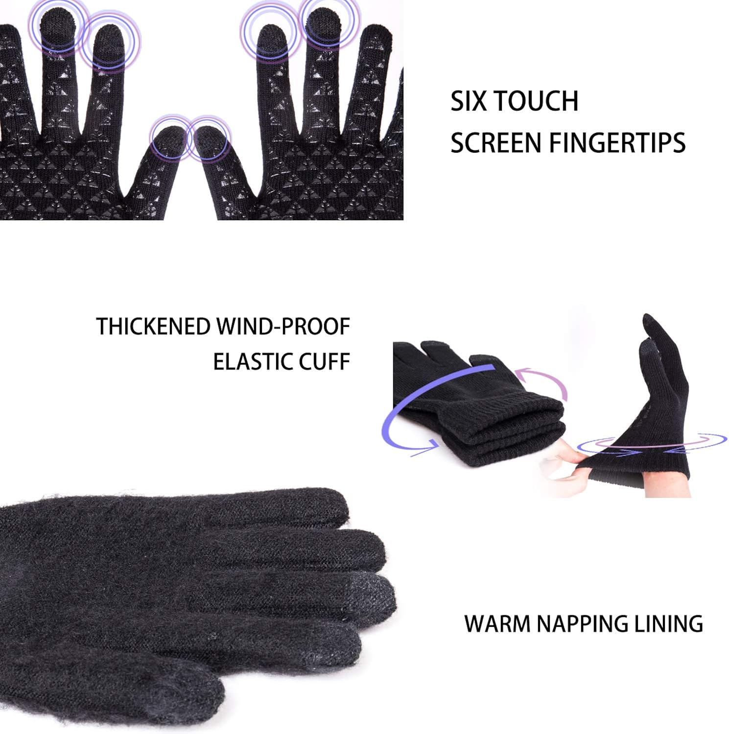 TRENDOUX Winter Gloves for Men and Women - Upgraded Touch Screen Anti-Slip Silicone Gel - Elastic Cuff - Thermal Soft Wool Lining - Knit Stretchy Material: Clothing