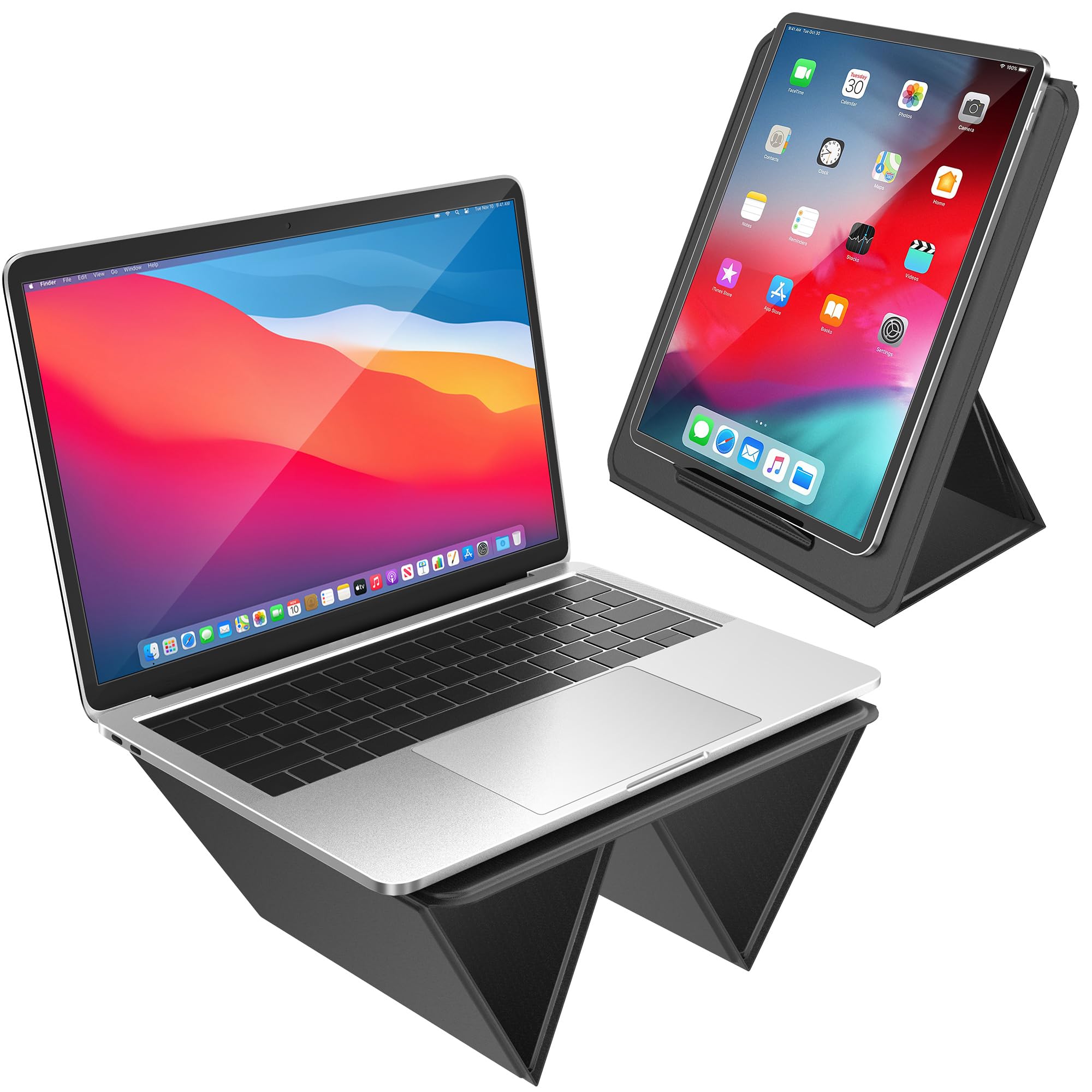 AboveTEK Ultra-Sleek Portable Laptop Lap Stand, 2-in-1 Foldable MacBook Stand for Desk & iPad Tablet Stand Holder, Fits 14"~17" MacBook Air/Pro/Tablets, Adjustable Travel Computer Riser Tray