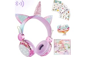 Unicorn Kids Bluetooth Headphones for Girls,Boys Teens,Wireless Cat Headset for Smartphones/Tablet/Laptop/PC/TV,with Mic and 