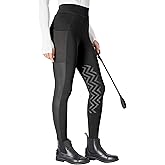 FitsT4 Sports Women's Horse Riding Pants Knee-Patch Riding Tights Ventilated Mesh Equestrian Breeches with Pockets Black 2XL