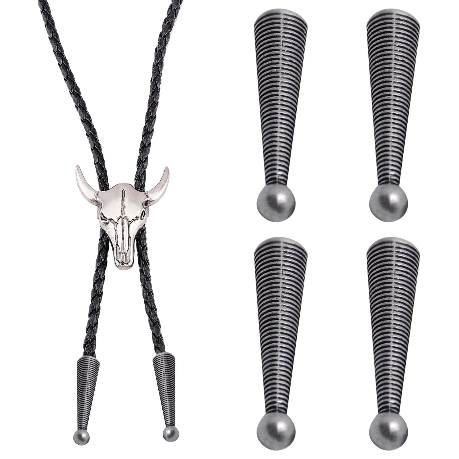 CHGCRAFT 4Pcs Bolo Tips Long Bolo Tie Tips Replacement End Ball Style Zinc Alloy Bolo Bola Tips for Bolo Tie Making Kits, 1.2inch in Length