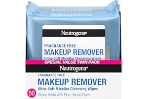 Neutrogena Fragrance-Free Makeup Remover Wipes, Daily Facial Cleanser Towelettes, Gently Removes Oil & Makeup, Alcohol-Free Makeup Wipes, Twin Pack, 2 x 25 ct