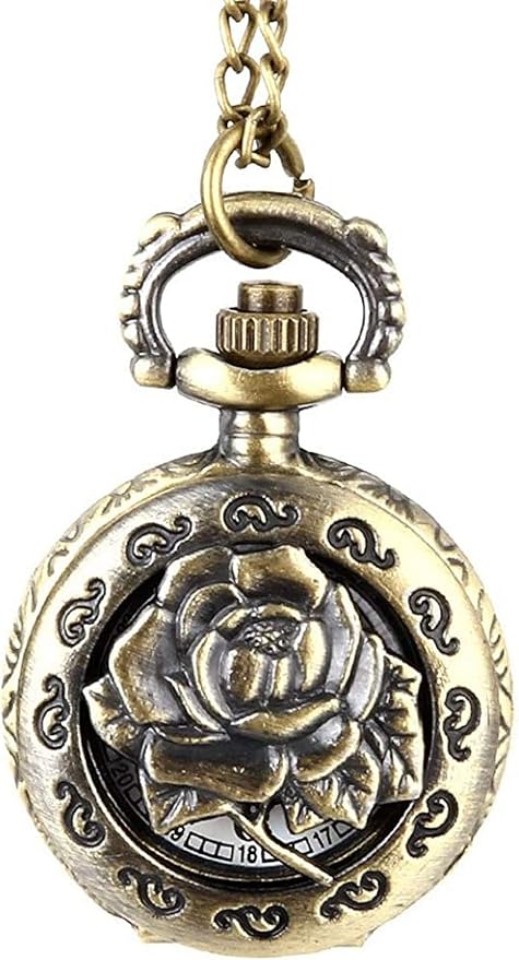 Amazon Co Jp 懐中時計ファッションヴィンテージクォーツポケット時計合金中空アウト花女性女性女の子ネックレスペンダントセーターチェーン時計ギフト ホーム キッチン