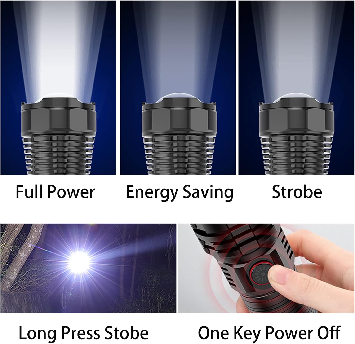Flashlight with USB Charging Port, Charger for Phone - Wansurs LED Rechargeable Super Bright Tactical Electric Torch, Zoomable and Waterproof with Aluminum Shell and 26650 Battery (Black) - - 